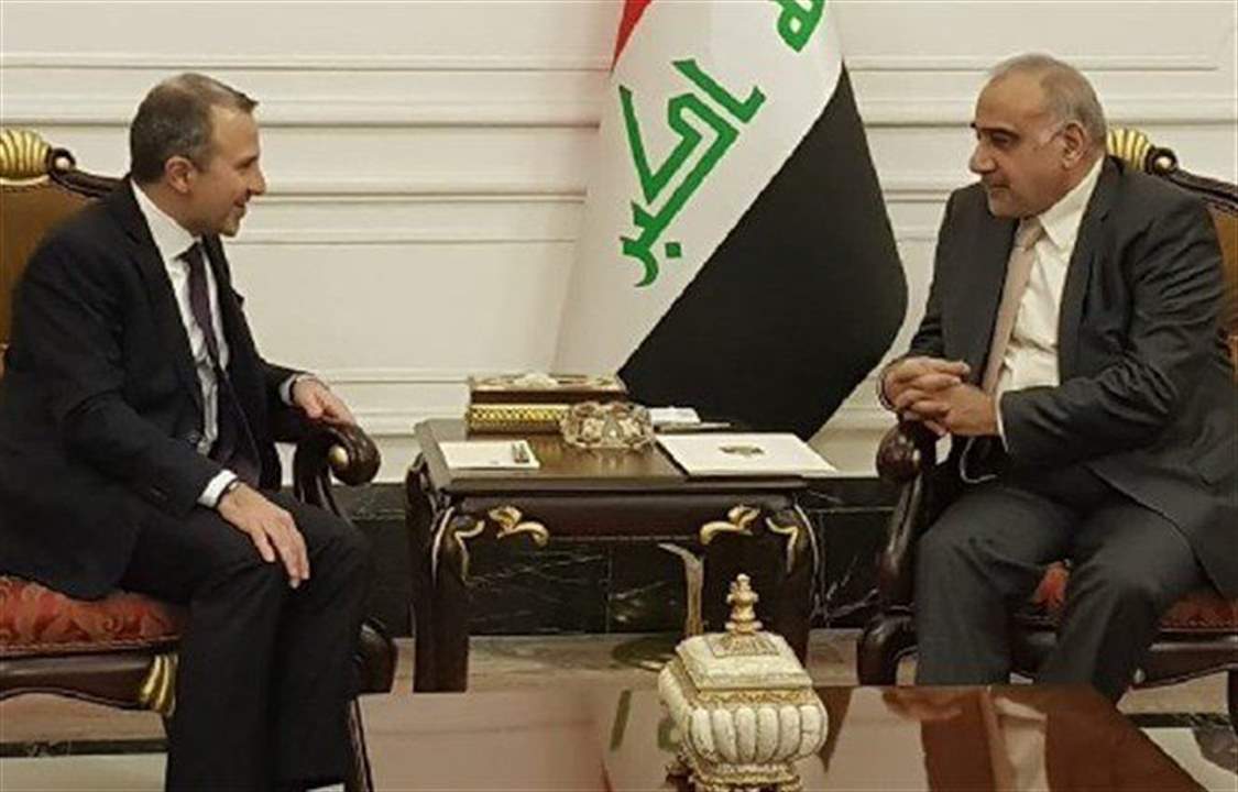  باسيل يبحث مع رئيس الوزراء العراقي مشاريع اقتصادية وتنموية 