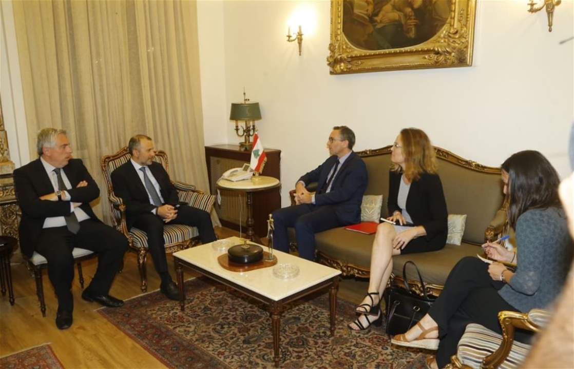 باسيل يلتقي المستشار الديبلوماسي المعاون لرئيس جمهورية فرنسا ويبحث معه الأوضاع المحلية والإقليمية 