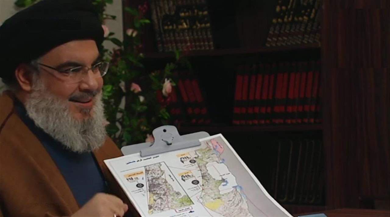 السيد نصر الله ممسكاً بخريطة فلسطين... سوف أصلّي في القدس