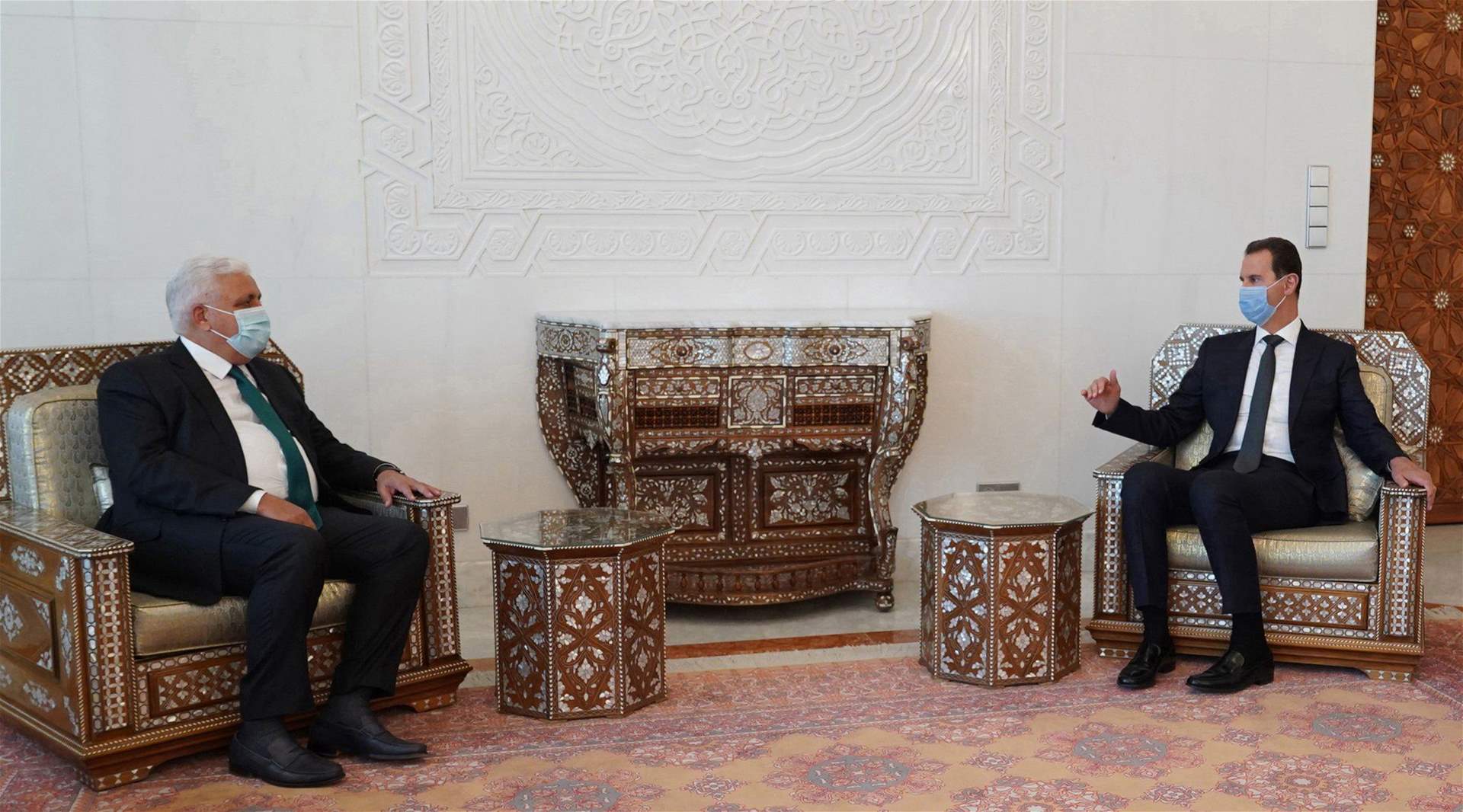   الأسد يتلقّى رسالة من الكاظمي نقلها رئيس هيئة الحشد الشعبي  تتعلق بالعلاقات الثنائية والتعاون القائم بين البلدين في مكافحة الإرهاب 