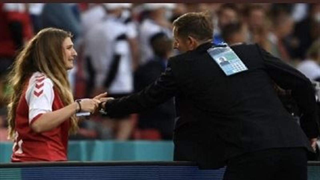 صور: هكذا انهارت زوجة إريكسن بعد إصابته بنوبة قلبية