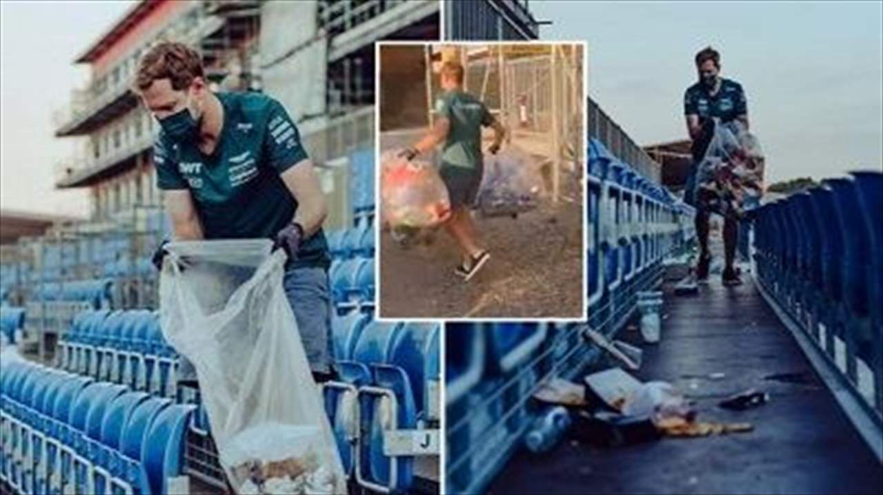 بالصور والفيديو - بطل العالم يجمع النفايات من المُدرّجات