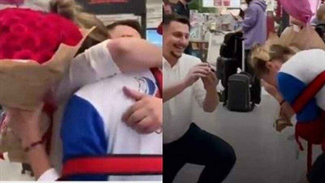 فيديو - فرحة مزدوجة .. ميدالية أولمبية وطلب زواج في باحة المطار