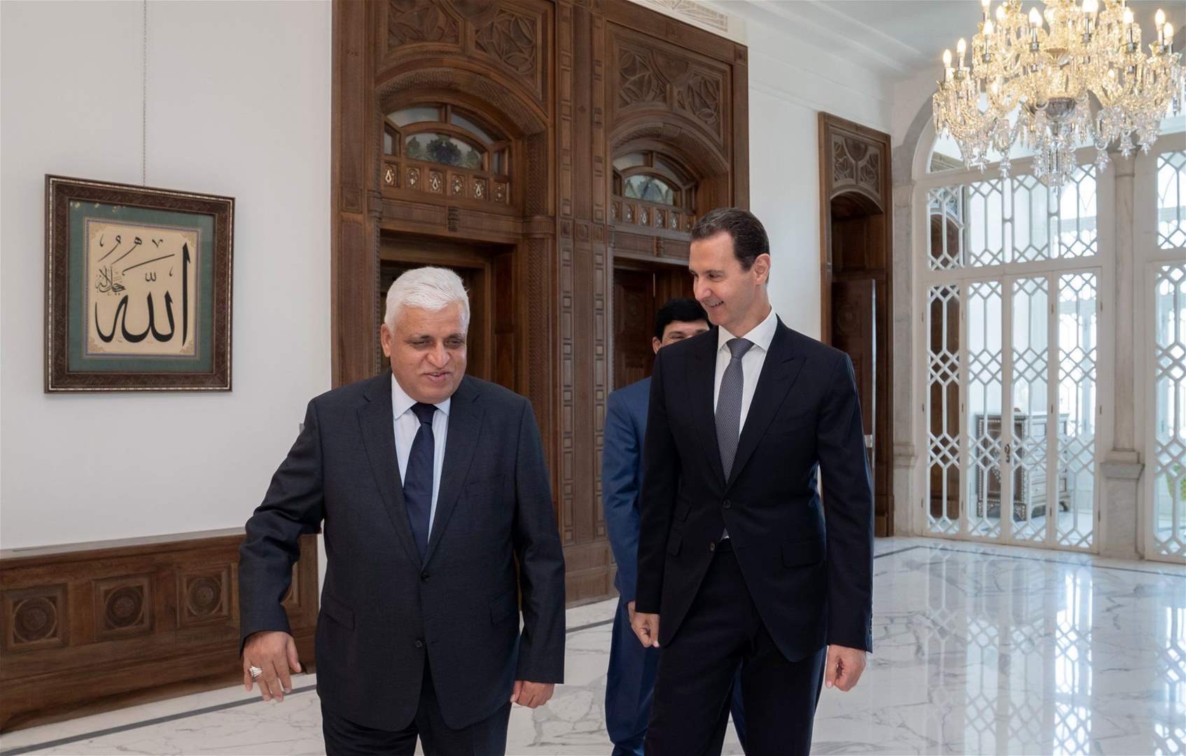  الأسد يتلقى رسالة من الكاظمي نقلها رئيس هيئة الحشد الشعبي فالح الفياض تتعلق بمؤتمر دول الجوار في بغداد