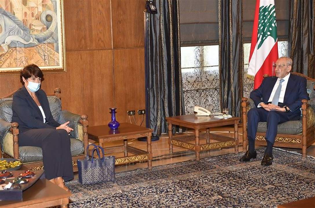 بري عرض الاوضاع مع السفيرة الفرنسية وتلقى برقيات من السيسي والكاظمي ويونغ