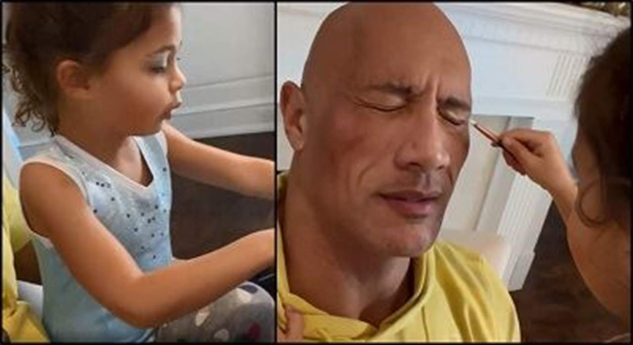 بالفيديو - ذا روك يستسلم لإبنته لأن "ماكياج الأب سيجعل تمرينه أفضل" !!