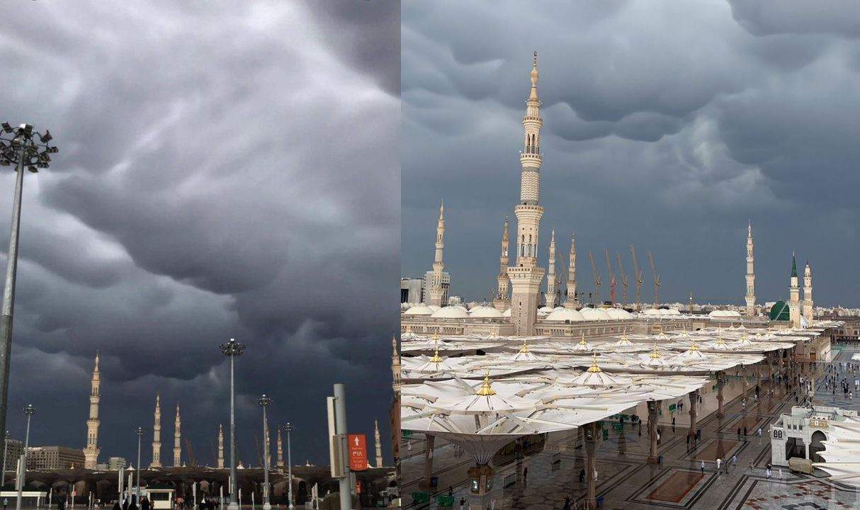 بالصور ـ سُحب "الماماتوس" تظهر في سماء المسجد النبوي.. ما هي ؟