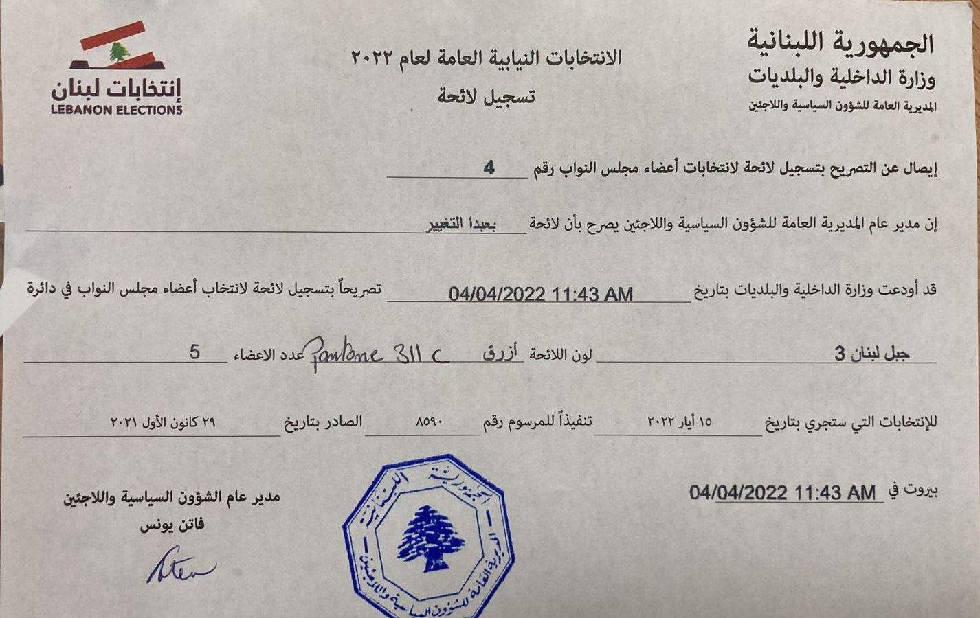 بالأسماء .. لائحة القوى التغييرية في قضاء بعبدا