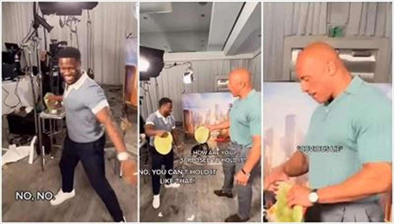 بالفيديو - "ذا روك" وكيفن هارت .. و"الصفع المتبادل" !!