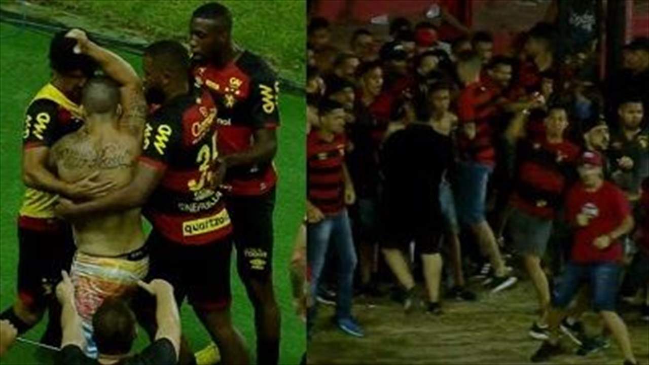 بالفيديو - هدف يتسبب بعنف واشتباكات واقتحام الملعب !!