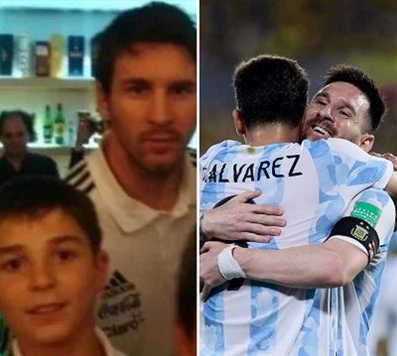 صورة تجمع بطل الارجنتين الطفل وميسي النجم قبل سنوات 