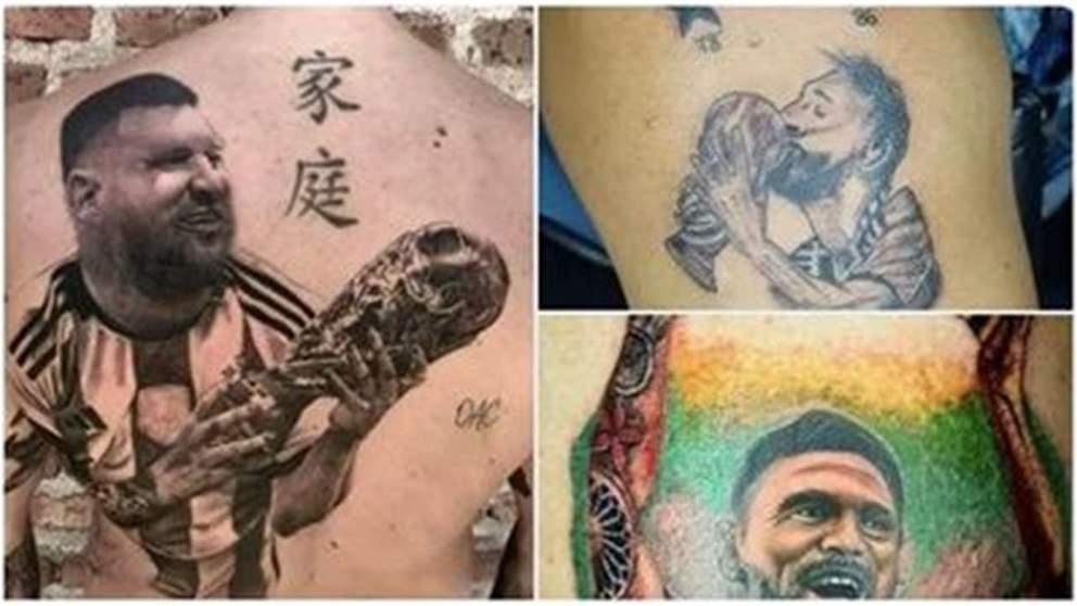 فيديوهات لوشوم غريبة على الوجه والجسد والساقين احتفاء بلقب الأرجنتين