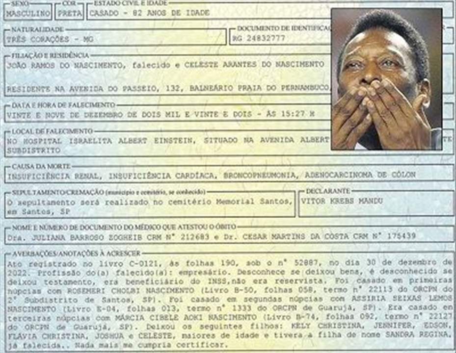 شهادة وفاة "الملك" بيليه .. امراض بالجملة 