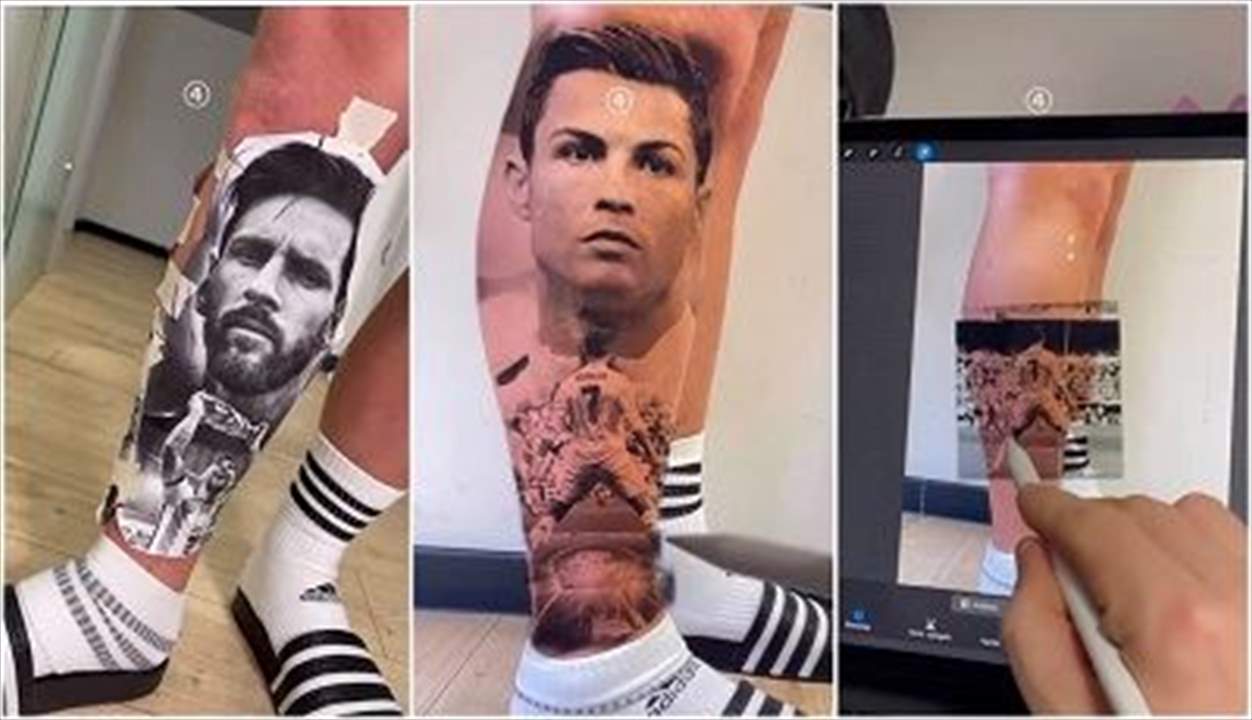 فيديو - عاشقٌ لميسي ورونالدو معاً وشمهما على ساقه