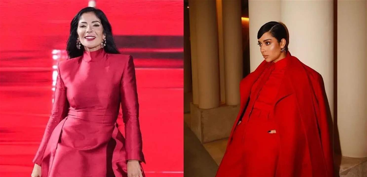 منى زكي و بلقيس فتحي تتألقان وتجذبان الانظار بالاحمر في عروض باريس للموضة