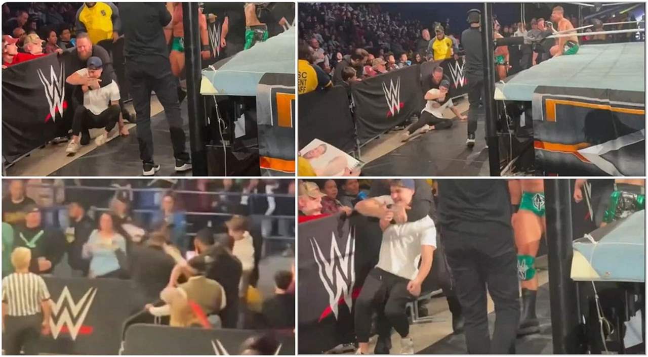 فيديو - مُشجّع يخترق الأمن ويرمي المُصارع أرضاً