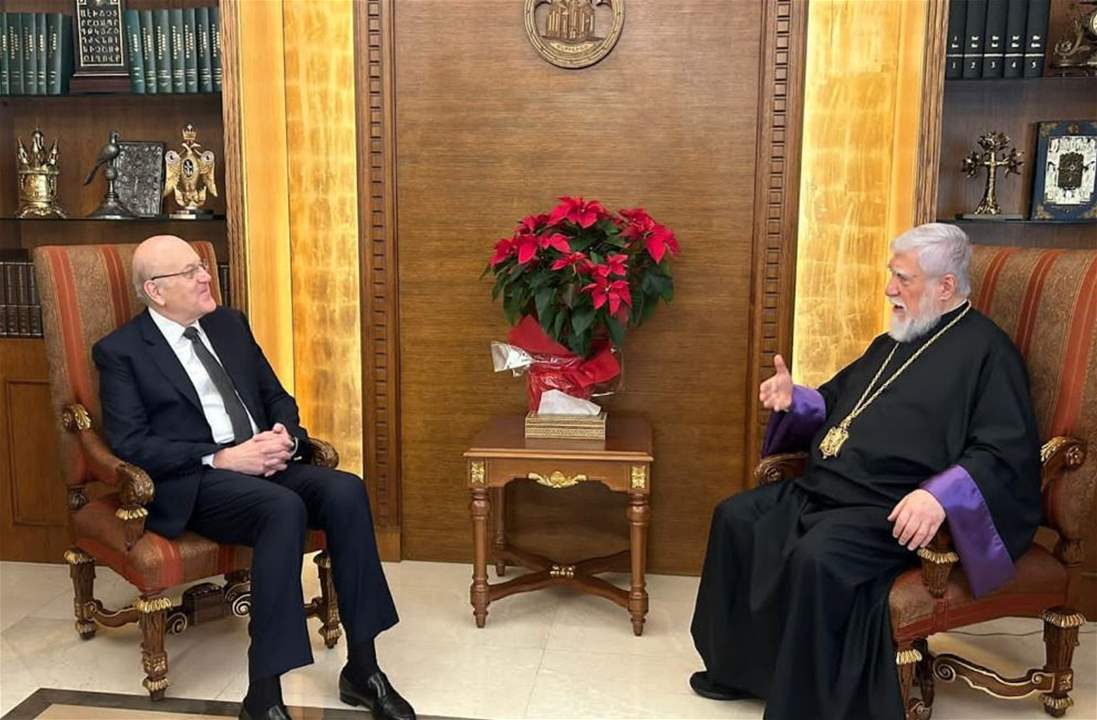 ميقاتي زار كاثوليكوس الكنيسة الأرمنيّة الرسوليّة لبيت كيليكيا آرام الأوّل وهنأه بمناسبة عيد الميلاد  