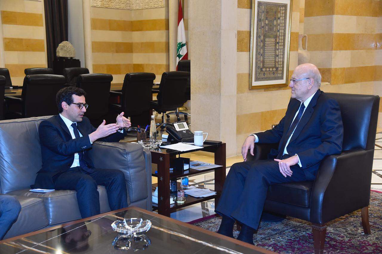  سيجورنيه خلال لقائه ميقاتي  في السراي: انتخاب الرئيس مسألة اساسية لمواكبة الاستحقاقات الكبيرة التي يشهدها لبنان والمنطقة