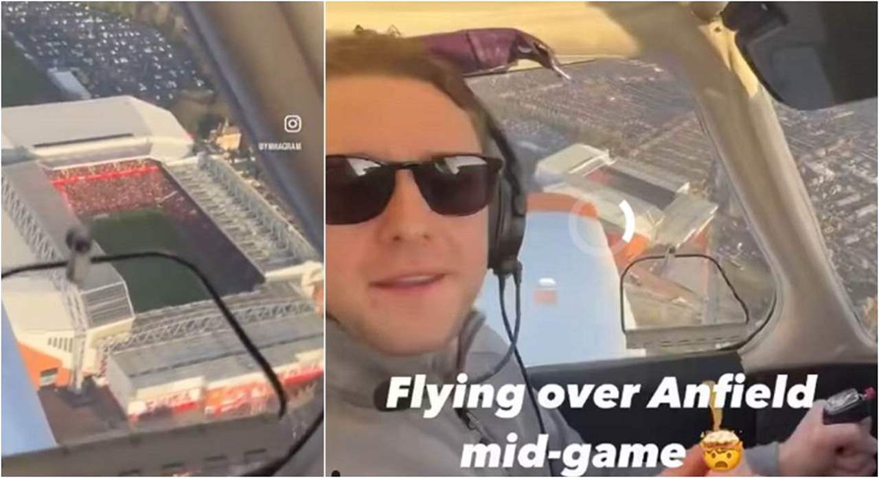 فيديو - عندما لا تملك تذكرة إلى أنفيلد .. وتشاهد المباراة من طائرة!