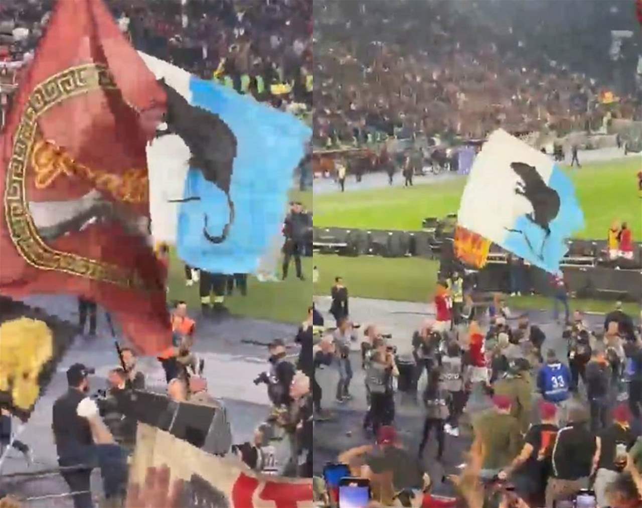 فيديو - مانشيني يرفعُ علماً مشيناُ بعد ديربي روما