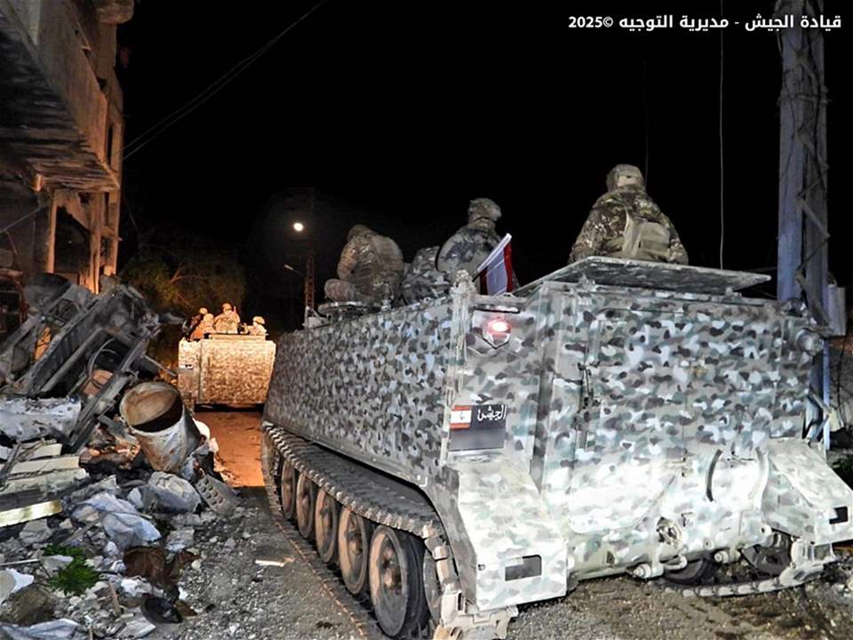 الجيش: استكمال الانتشار جنوب الليطاني والوحدات تُوسع انتشارها بالقطاعين الشرقي والأوسط