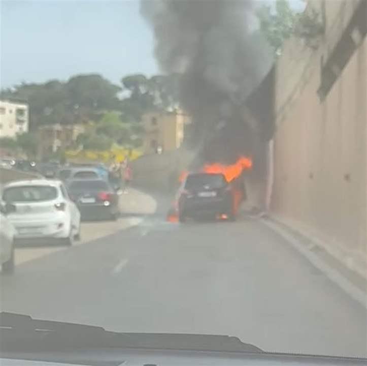 إحتراق سيارة على طريق صوفر (فيديو) 