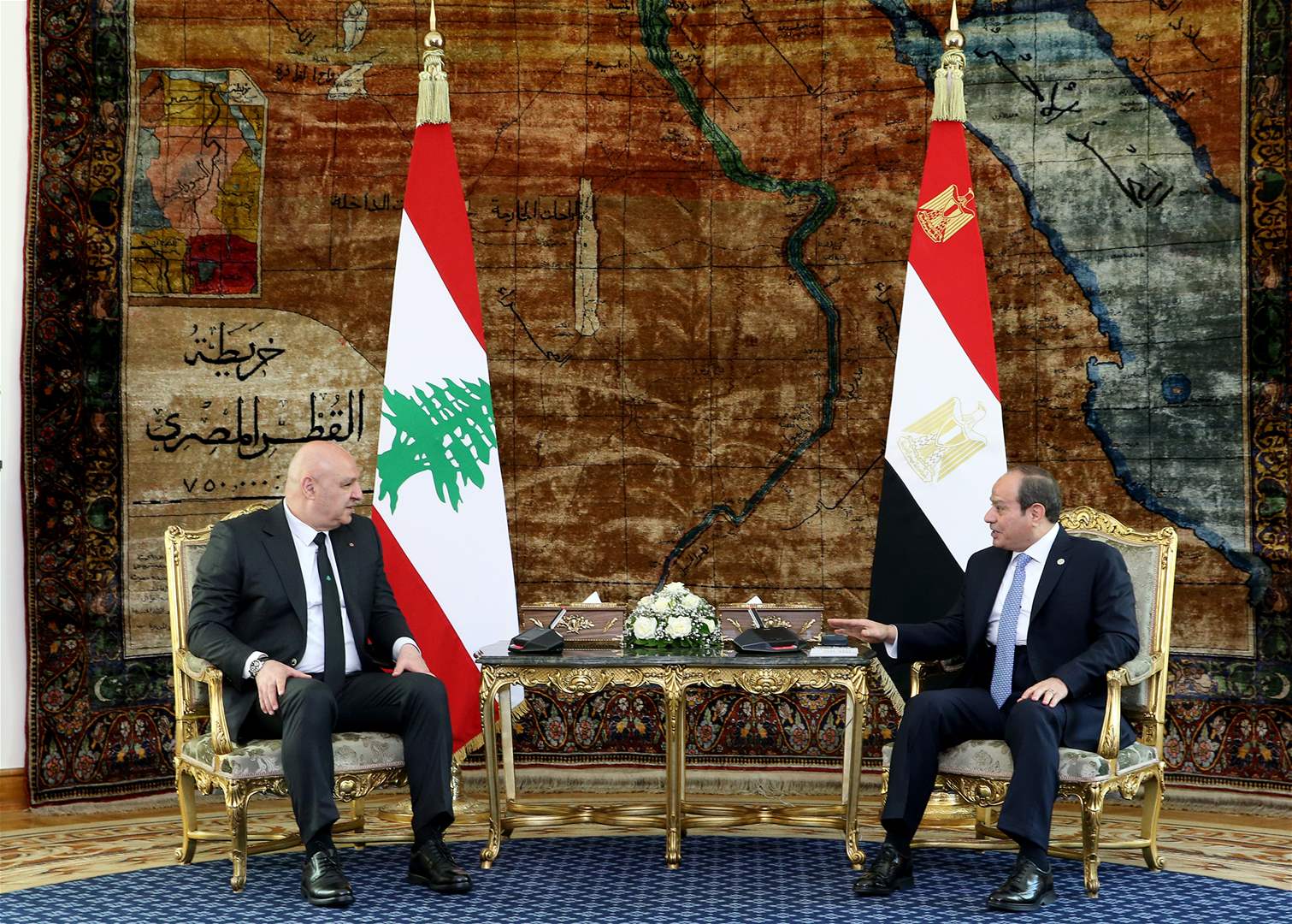 لقاء رئيس الجمهورية العماد جوزاف عون والرئيس المصري عبد الفتاح السيسي في قصر الإتحادية