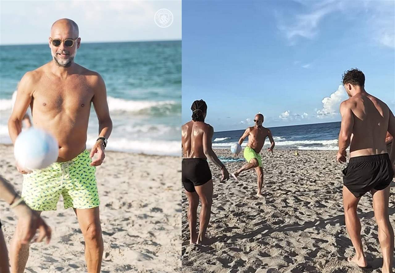 فيديو - غوارديولا يواجه لاعبيه على الشاطئ بعد جلسة يوغا