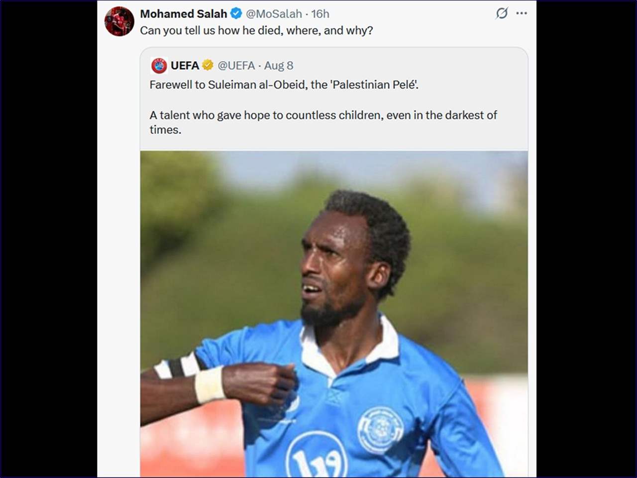 محمد صلاح يهاجم اليويفا بسبب غزة و&quot;بيليه الفلسطيني&quot;