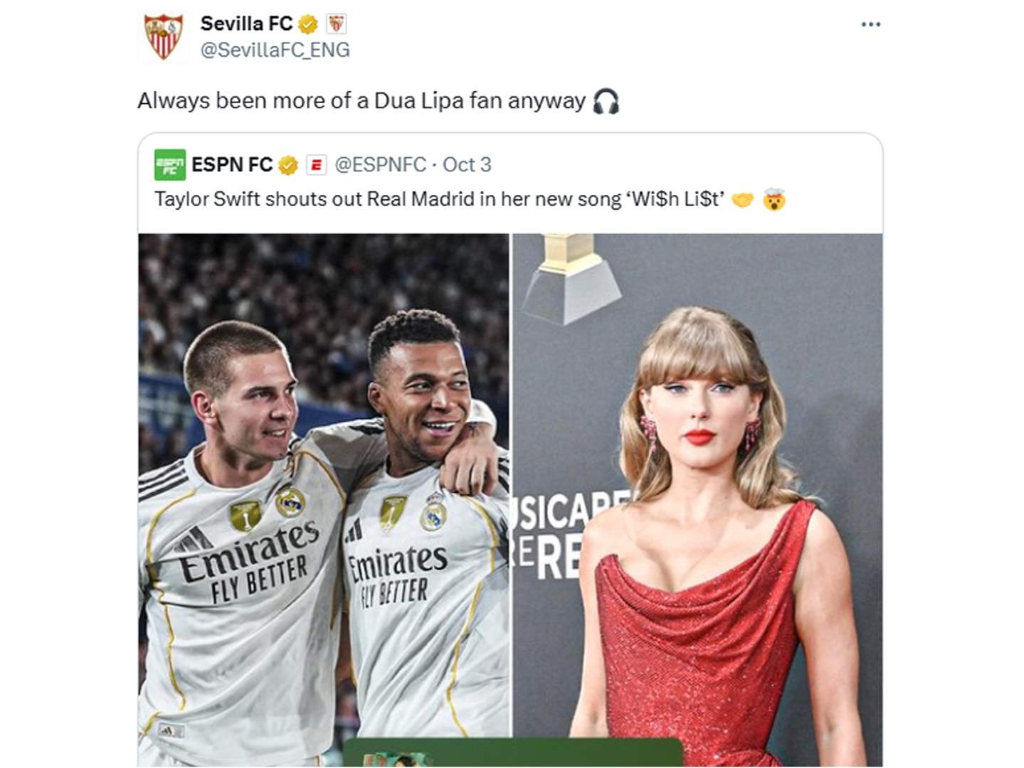 اشبيلية يسخر من المطربة الأميركية تايلور سويفت