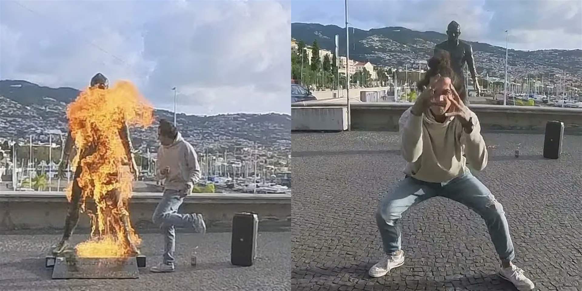 فيديو - احراق تمثال رونالدو في مسقط رأسه .. تحذيز من الله !!