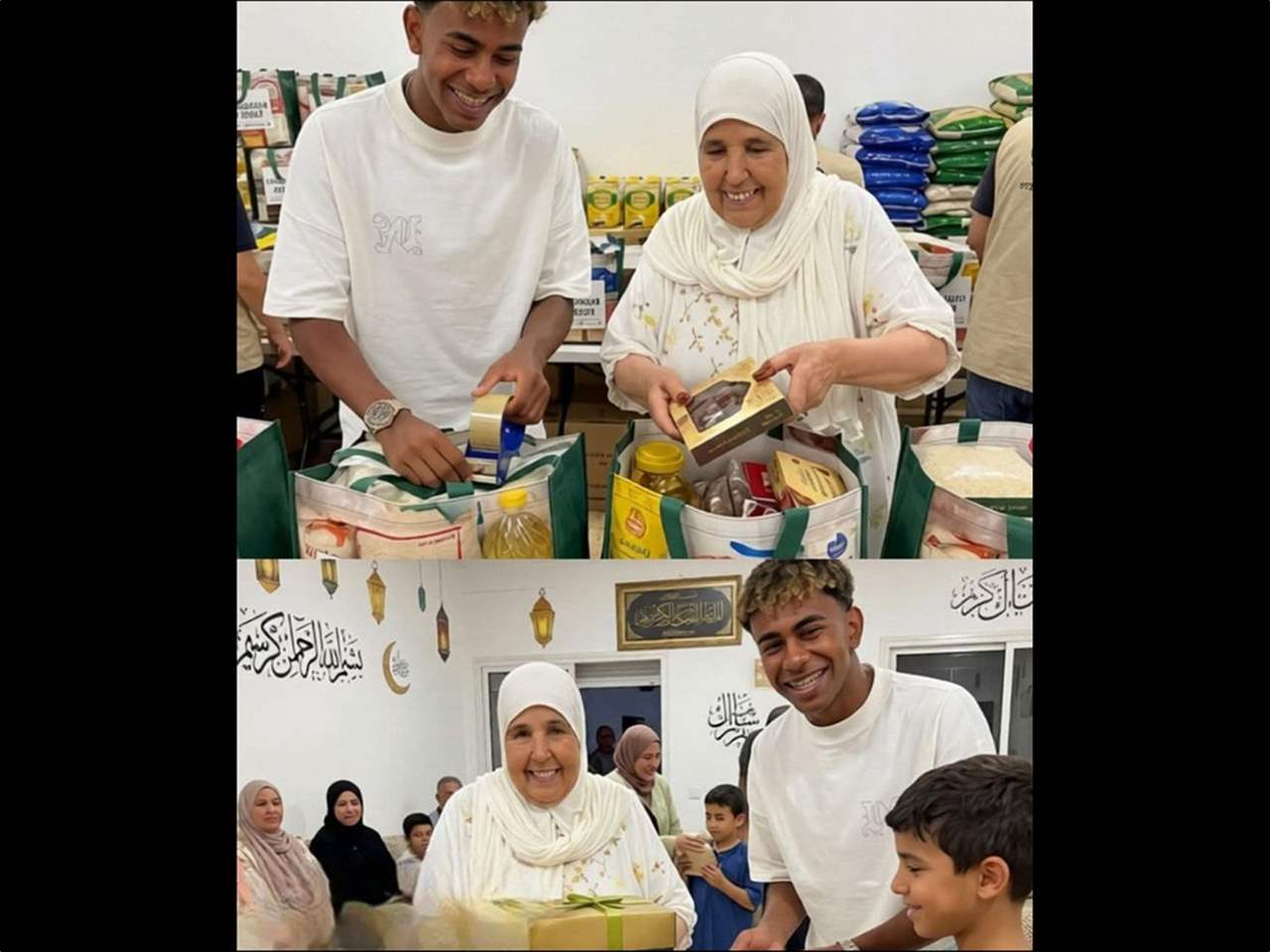 نجم برشلونة وجدّته يوزعان السلال الغذائية في رمضان