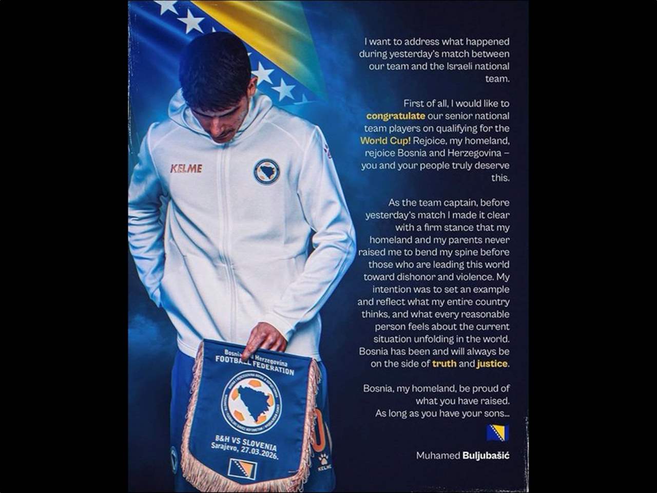 فيديو - كابتن البوسنة يُعلّق على رفض مصافحة لاعبي اسرائيل