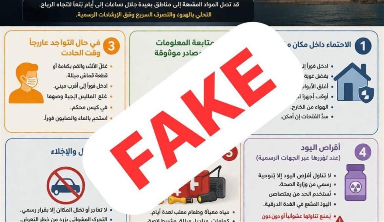 كاريتاس لبنان تنفي إصدار إرشادات بشأن تسرّب إشعاعي من مفاعل بوشهر (صورة)