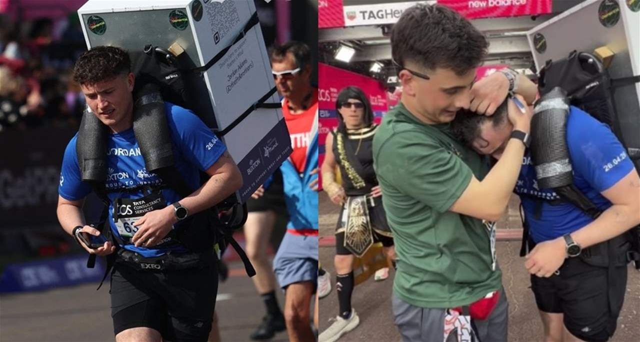 فيديو - عدّاء ينهي الماراثون حاملاً ثلاجة تزن 25 كيلوغراماً