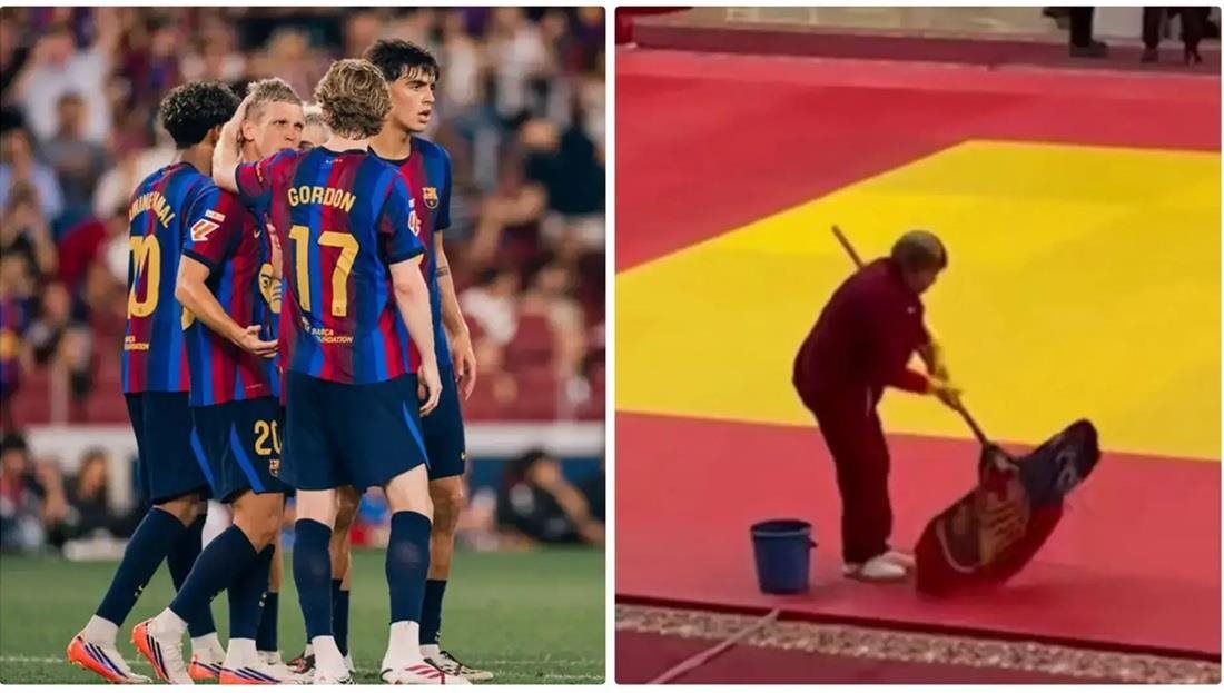 فيديو - علم برشلونة يتحوّل إلى ممسحة في كازاخستان