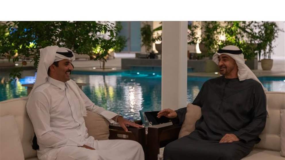 أمير قطر يلتقي رئيس الامارات في قصر الشاطئ بأبوظبي والمباحثات تناولت التطورات في فلسطين 