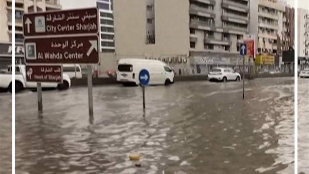 الأمطار تغرق شوارع الشارقة (فيديو)