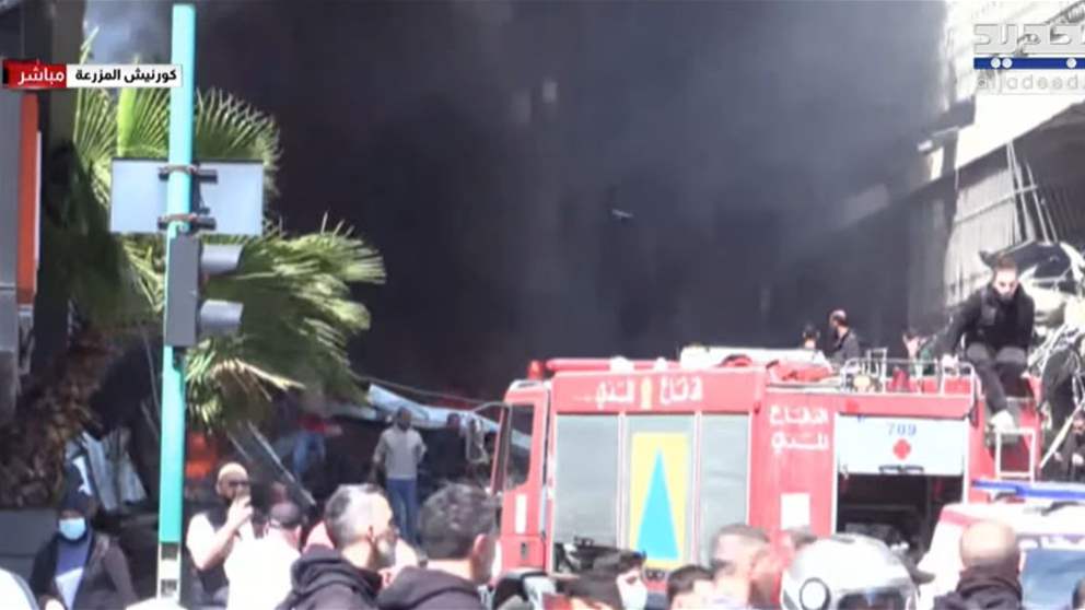  لحظة الغارة على كورنيش المزرعة - بيروت (شاهد الفيديو) 