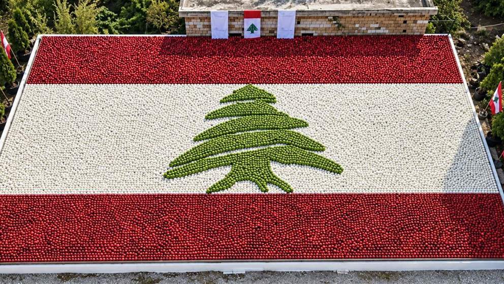 أكبر علم لبناني.. من التفاح 